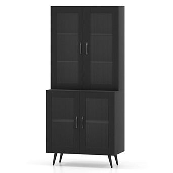 Costway Kitchen Pantry Cabinet with Translucent Fluted Doors & Adjustable Shelf