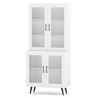 Costway Kitchen Pantry Cabinet with Translucent Fluted Doors & Adjustable Shelf