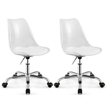 Costway Clear Desk Chair with Swivel Seat & Soft PU Leather Cushion Universal Wheels