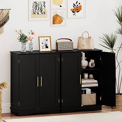 Costway Floor Storage Cabinet Modern Storage Organizer with Adjustable Shelves & 2 Doors