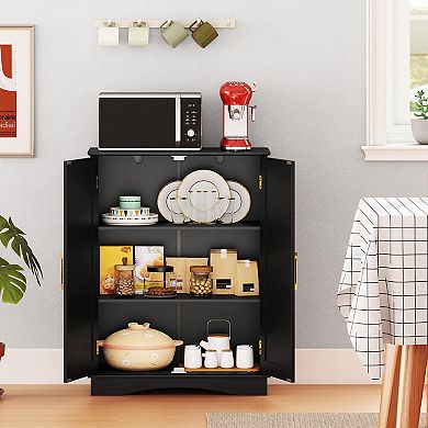 Costway Floor Storage Cabinet Modern Storage Organizer with Adjustable Shelves & 2 Doors