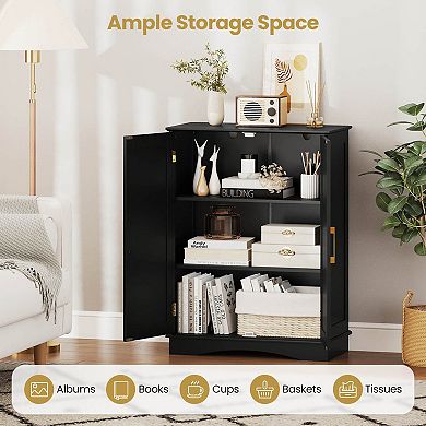 Costway Floor Storage Cabinet Modern Storage Organizer with Adjustable Shelves & 2 Doors