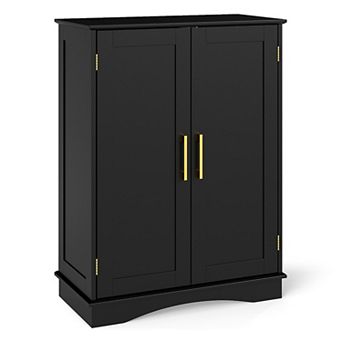 Costway Floor Storage Cabinet Modern Storage Organizer with Adjustable Shelves & 2 Doors