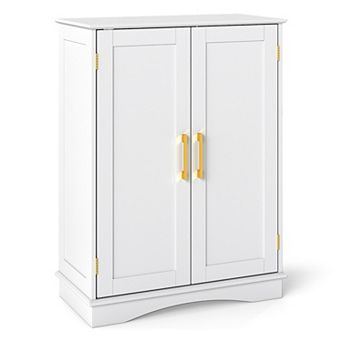Costway Floor Storage Cabinet Modern Storage Organizer with Adjustable Shelves & 2 Doors