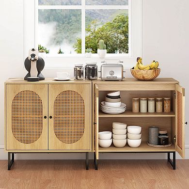 Costway Buffet Cabinet with 2 Doors Adjustable Shelf Metal Legs Accent Floor Cabinet