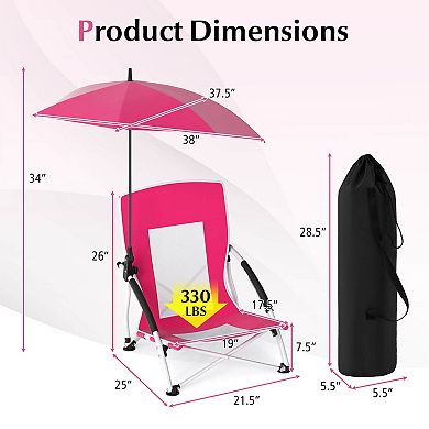 Costway Portable Beach Umbrella Chair with Hexagonal Parasol Comfy Armrest Breathable Seat