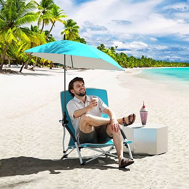 Costway Portable Beach Umbrella Chair with Hexagonal Parasol Comfy Armrest Breathable Seat