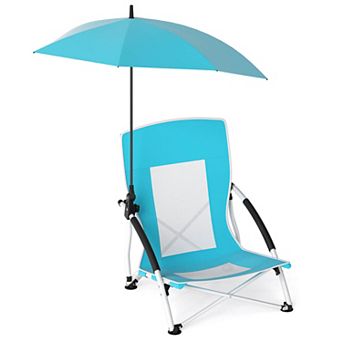 Costway Portable Beach Umbrella Chair with Hexagonal Parasol Comfy Armrest Breathable Seat