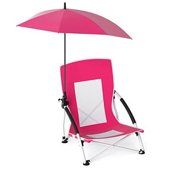 Costway Portable Beach Umbrella Chair with Hexagonal Parasol Comfy Armrest Breathable Seat
