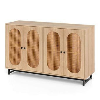 Costway 50" Buffet Cabinet with 4 Rattan Doors Adjustable Shelves Metal Legs Dining Room