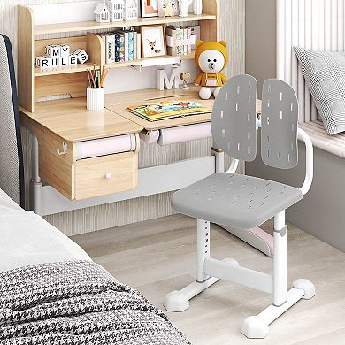 Costway Kids Desk Chair with Adaptive Double Backrest, Adjustable Height, Breathable Seat