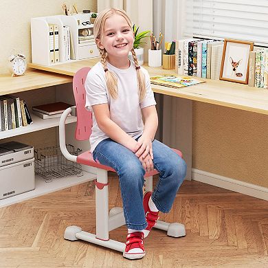 Costway Kids Desk Chair with Adaptive Double Backrest, Adjustable Height, Breathable Seat