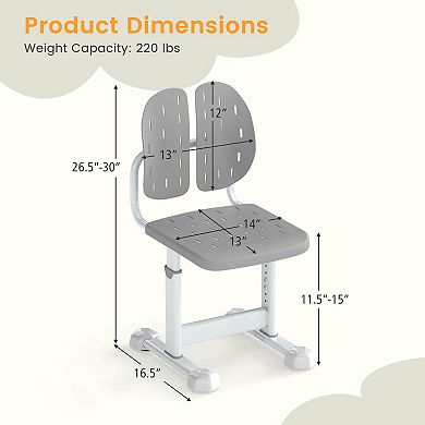 Costway Kids Desk Chair with Adaptive Double Backrest, Adjustable Height, Breathable Seat