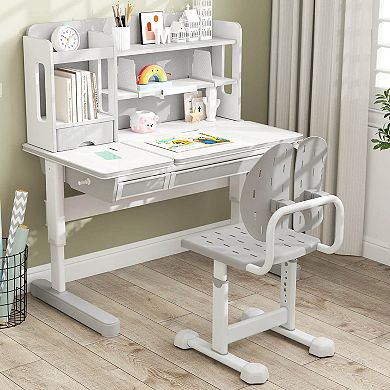 Costway Kids Desk Chair with Adaptive Double Backrest, Adjustable Height, Breathable Seat