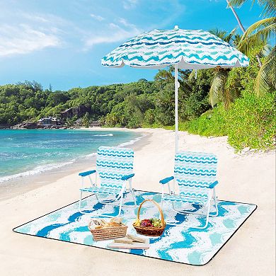 Costway 4 PCS Beach Umbrella Set with 2 Foldable Chairs & Picnic Blanket, Tilt Mechanism