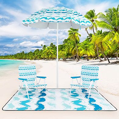 Costway 4 PCS Beach Umbrella Set with 2 Foldable Chairs & Picnic Blanket, Tilt Mechanism