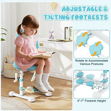 Costway Kids Study Chair with Adjustable Double Backrest, Footrest, Seat Height & Depth