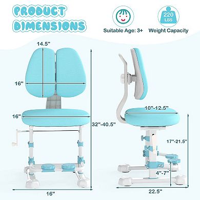 Costway Kids Study Chair with Adjustable Double Backrest, Footrest, Seat Height & Depth