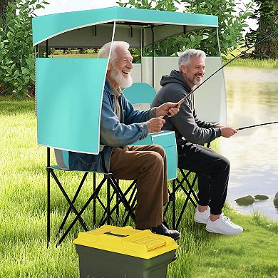 Costway Double Beach Chair with Adjustable Canopy Oversized Folding Camping Chair
