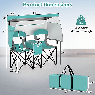Costway Double Beach Chair with Adjustable Canopy Oversized Folding Camping Chair