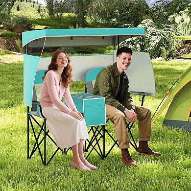 Costway Double Beach Chair with Adjustable Canopy Oversized Folding Camping Chair