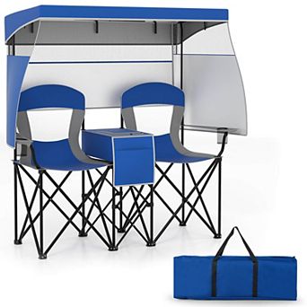 Costway Double Beach Chair with Adjustable Canopy Oversized Folding Camping Chair