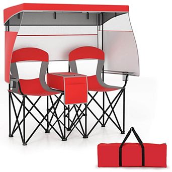 Costway Double Beach Chair with Adjustable Canopy Oversized Folding Camping Chair