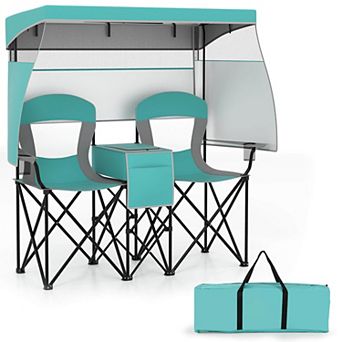Costway Double Beach Chair with Adjustable Canopy Oversized Folding Camping Chair