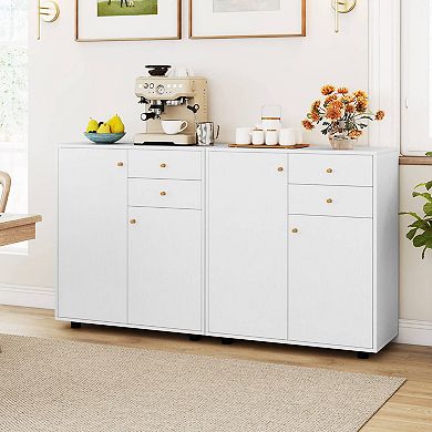 Costway Kitchen Sideboard Buffet Cabinet with 2 Drawers, 2 Doors and 3 Adjustable Shelves