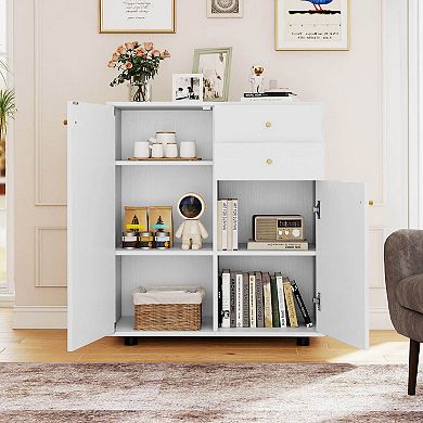 Costway Kitchen Sideboard Buffet Cabinet with 2 Drawers, 2 Doors and 3 Adjustable Shelves