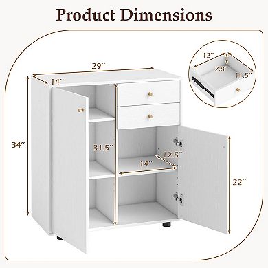 Costway Kitchen Sideboard Buffet Cabinet with 2 Drawers, 2 Doors and 3 Adjustable Shelves