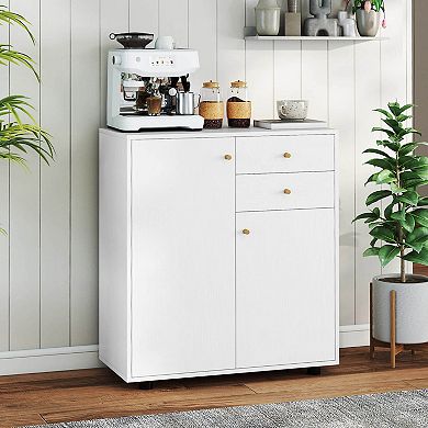 Costway Kitchen Sideboard Buffet Cabinet with 2 Drawers, 2 Doors and 3 Adjustable Shelves