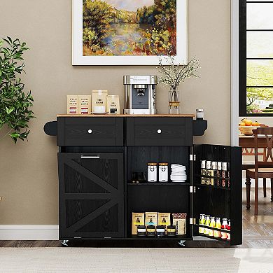 Costway Rolling Kitchen Island Kitchen Island Cart with Drop Leaf Trash Can Cabinet