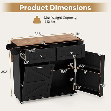 Costway Rolling Kitchen Island Kitchen Island Cart with Drop Leaf Trash Can Cabinet