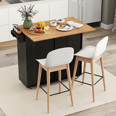 Costway Rolling Kitchen Island Kitchen Island Cart with Drop Leaf Trash Can Cabinet