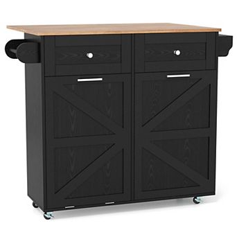 Costway Rolling Kitchen Island Kitchen Island Cart with Drop Leaf Trash Can Cabinet