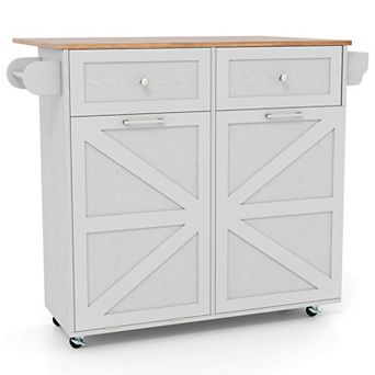 Costway Rolling Kitchen Island Kitchen Island Cart with Drop Leaf Trash Can Cabinet