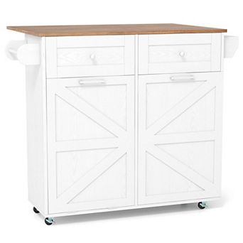 Costway Rolling Kitchen Island Kitchen Island Cart with Drop Leaf Trash Can Cabinet