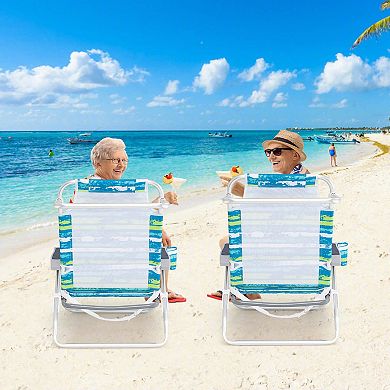 Costway 2 Pack Folding Beach Chair Lightweight Lay Flat Lounge Chair with Head Pillow