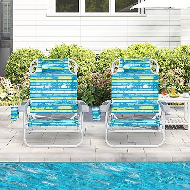 Costway 2 Pack Folding Beach Chair Lightweight Lay Flat Lounge Chair with Head Pillow