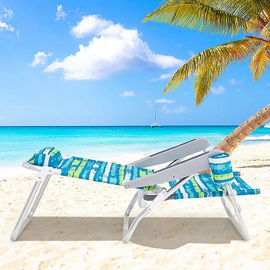 Costway 2 Pack Folding Beach Chair Lightweight Lay Flat Lounge Chair with Head Pillow