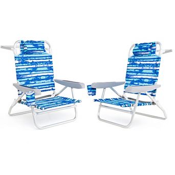 Costway 2 Pack Folding Beach Chair Lightweight Lay Flat Lounge Chair with Head Pillow