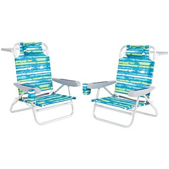 Costway 2 Pack Folding Beach Chair Lightweight Lay Flat Lounge Chair with Head Pillow