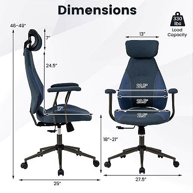 Costway Ergonomic Office Chair with 2D Headrest, Rocking Backrest & Wheels, Gaming Chair