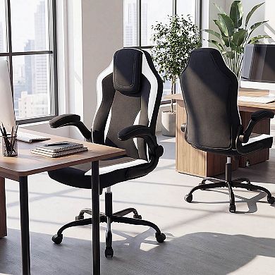Costway Office Chair with 90° Flip-up Armrests, Adjustable Height & Rocking Function,Wheels
