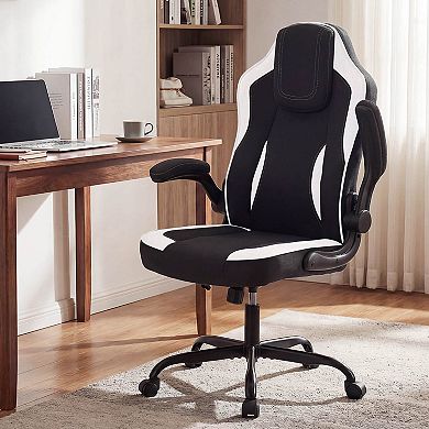 Costway Office Chair with 90° Flip-up Armrests, Adjustable Height & Rocking Function,Wheels