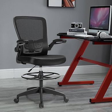 Costway Home Office Drafting Chair with Flip-Up Armrests Adjustable Footrest Ring for Study