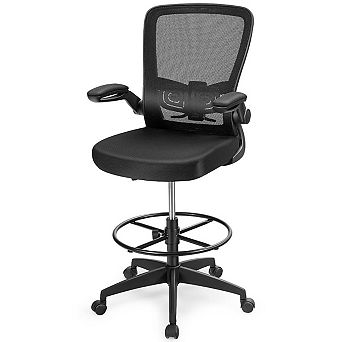 Costway Home Office Drafting Chair with Flip-Up Armrests Adjustable Footrest Ring for Study