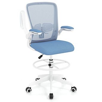 Costway Home Office Drafting Chair with Flip-Up Armrests Adjustable Footrest Ring for Study