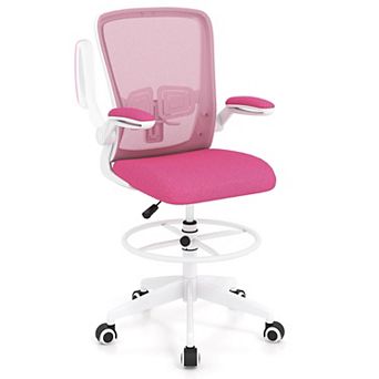 Costway Home Office Drafting Chair with Flip-Up Armrests Adjustable Footrest Ring for Study